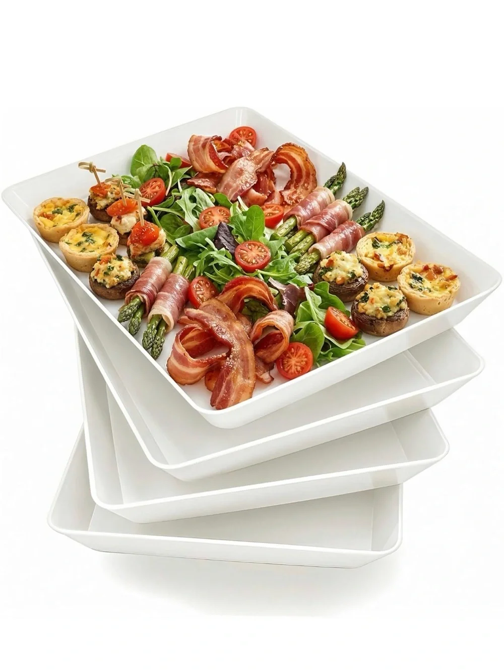 White plastic stackable Serving Trays platter for Parties - Set of 4